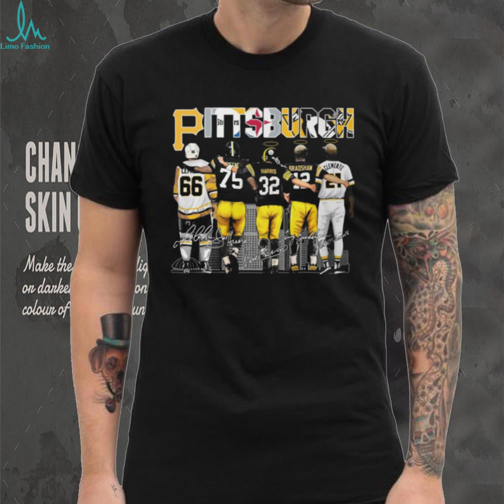 Pittsburgh Skyline Sports Legends T Shirt Five Iconic Champions Graphic