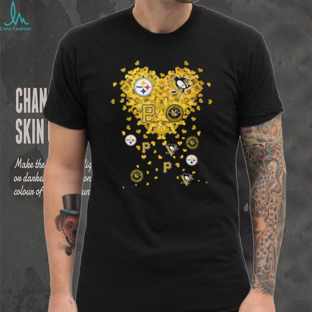Pittsburgh Sports Teams Heart Logo Gold Hearts Fan T Shirt