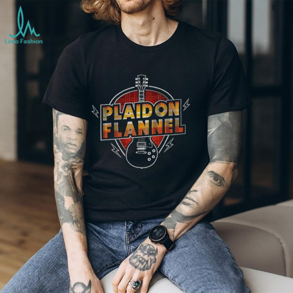 Plaid On Flannel Electric Guitar Rock Music Graphic T Shirt