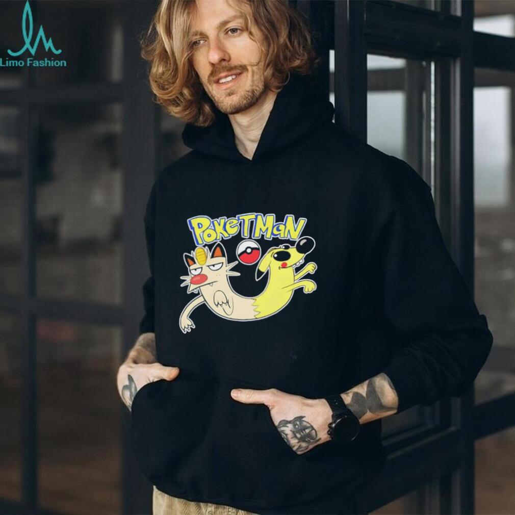 Poketman Cartoon Mashup Meowth and CatDog Inspired Parody T shirt