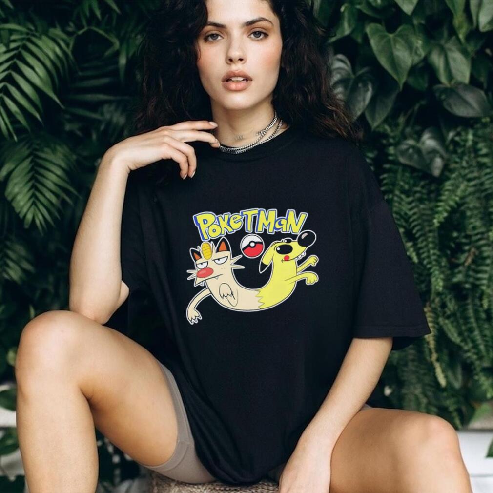Poketman Cartoon Mashup Meowth and CatDog Inspired Parody T shirt