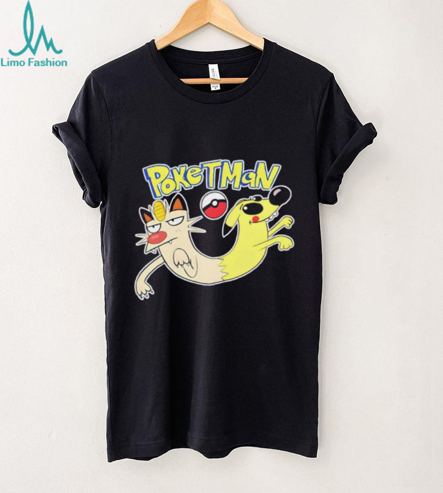Poketman Cartoon Mashup Meowth and CatDog Inspired Parody T shirt