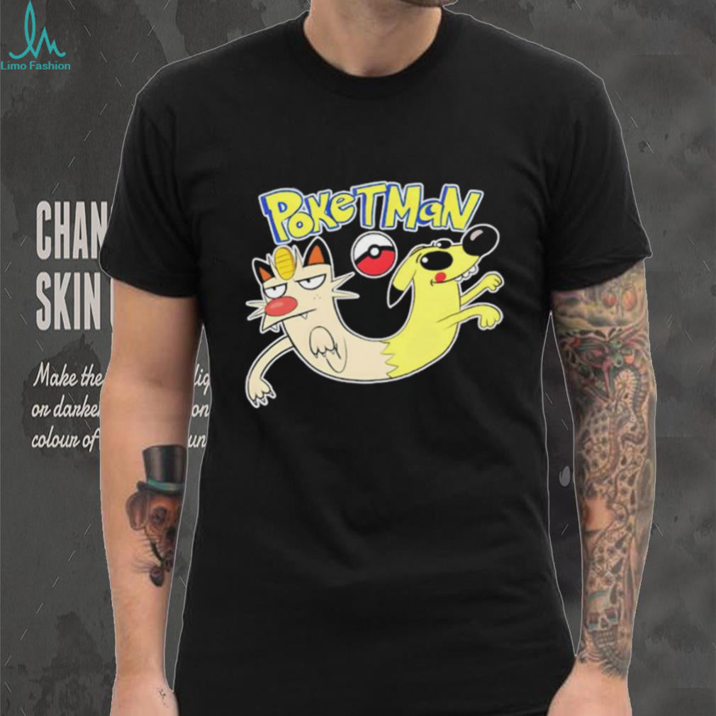 Poketman Cartoon Mashup Meowth and CatDog Inspired Parody T shirt