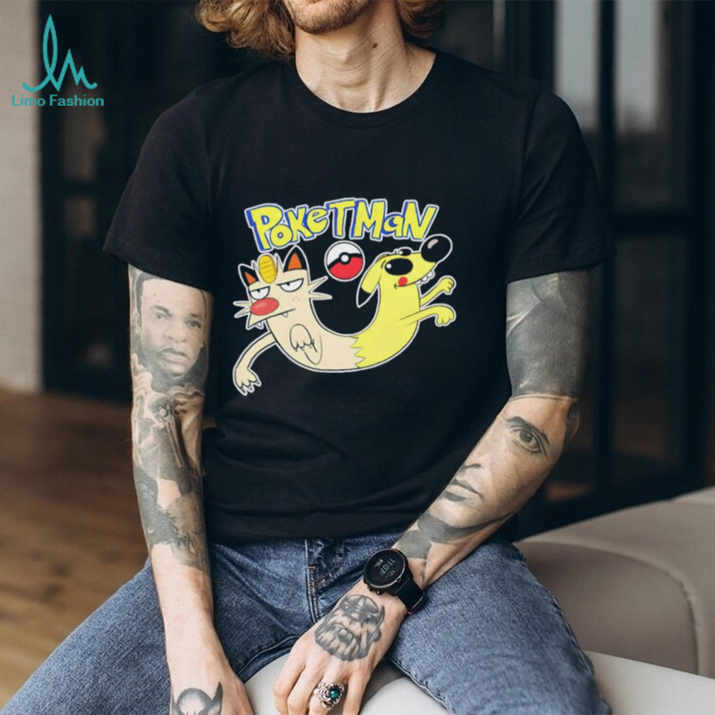 Poketman Cartoon Mashup Meowth and CatDog Inspired Parody T shirt