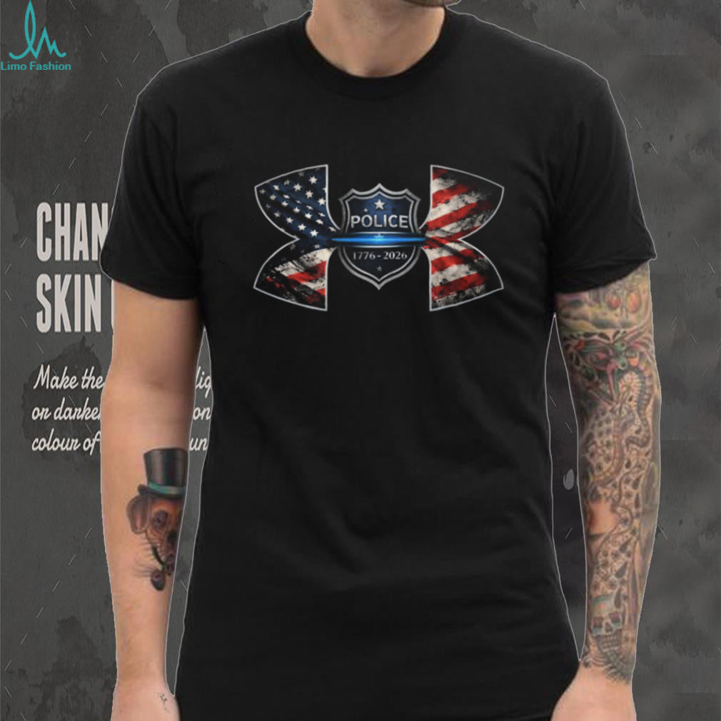 Police Support T Shirt American Flag Shield 1776 2026 Commemorative Design