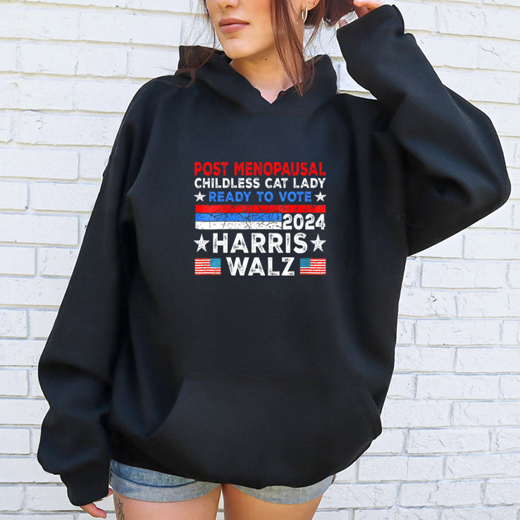 Post-Menopausal Childless Cat Lady Ready To Vote Harris Walz Shirt