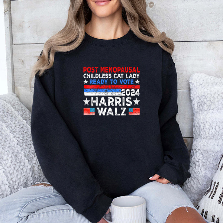 Post-Menopausal Childless Cat Lady Ready To Vote Harris Walz Shirt