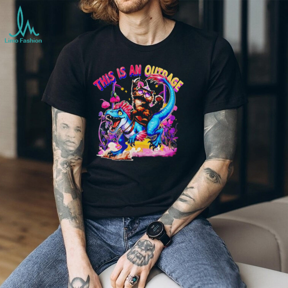 Princess Donut Riding Dinosaur This Is An Outrage Retro Fantasy Cat Fans T Shirt