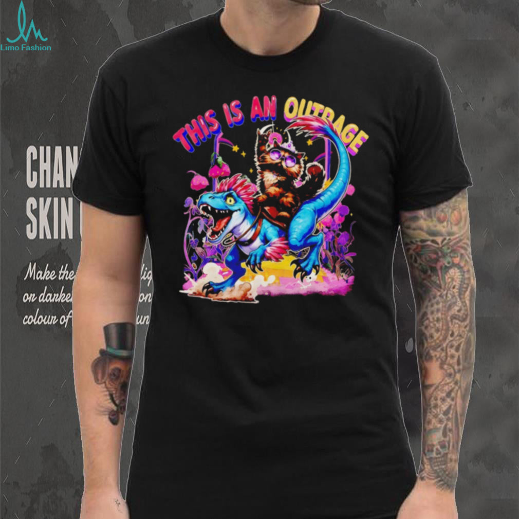 Princess Donut Riding Dinosaur This Is An Outrage Retro Fantasy Cat Fans T Shirt