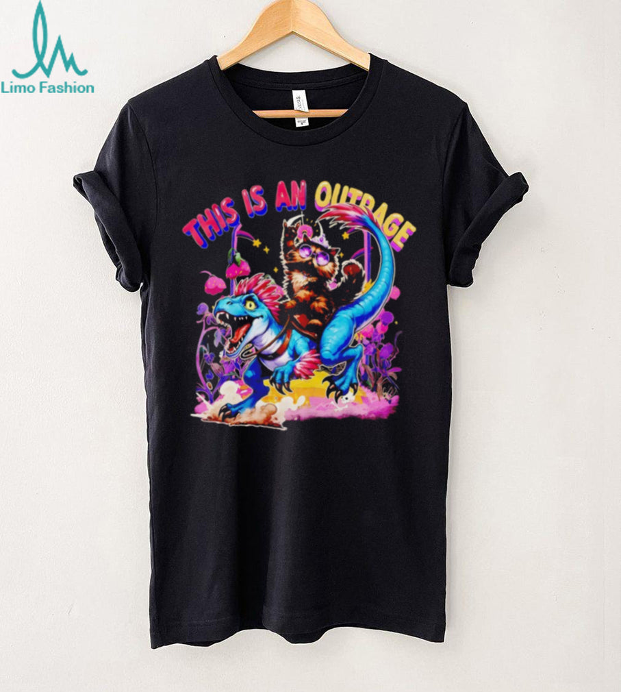 Princess Donut Riding Dinosaur This Is An Outrage Retro Fantasy Cat Fans T Shirt