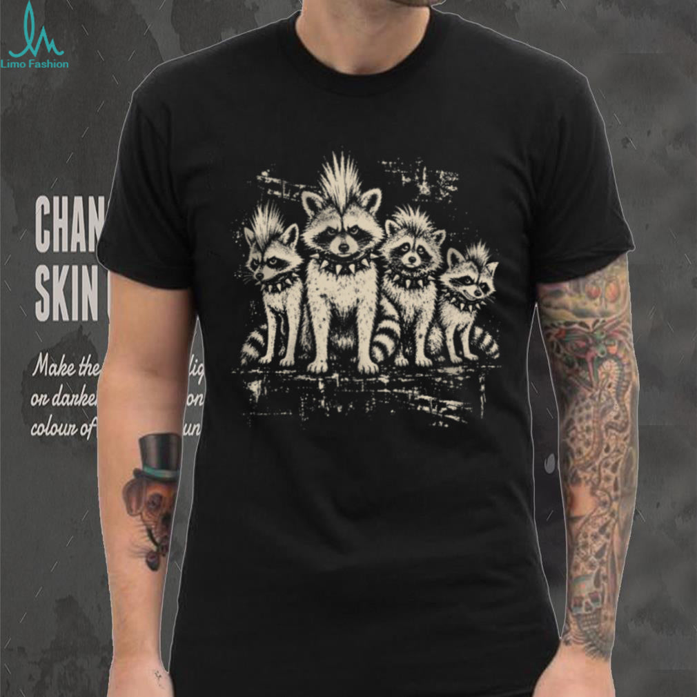 Punk Rock Raccoon Band Spiked Collars Animal Shirt