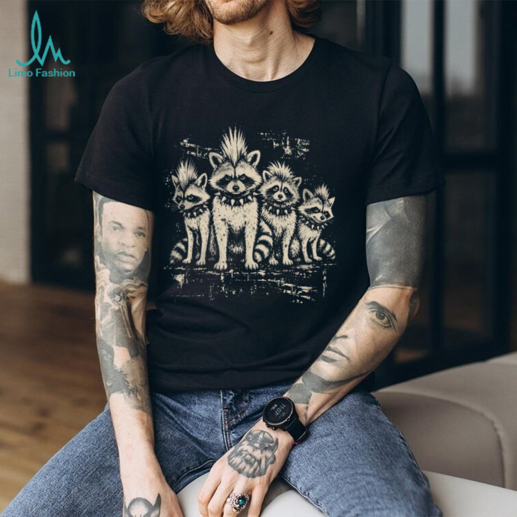 Punk Rock Raccoon Band Spiked Collars Animal Shirt