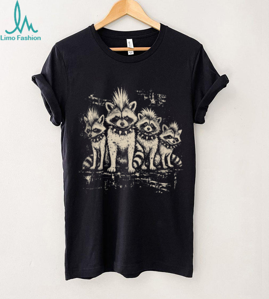 Punk Rock Raccoon Band Spiked Collars Animal Shirt