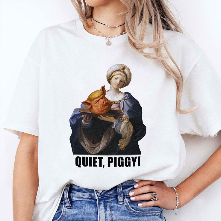 Quiet Piggy Saint Holding Pig Head Anti Trump T Shirt
