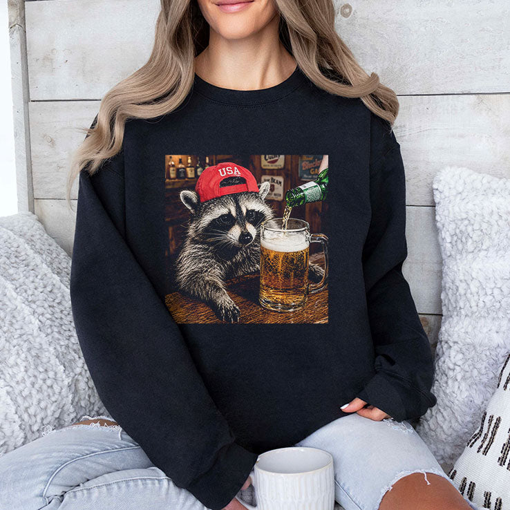 Raccoon Drinking Beer Patriotic USA T Shirt
