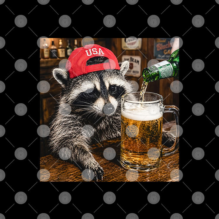 Raccoon Drinking Beer Patriotic USA T Shirt