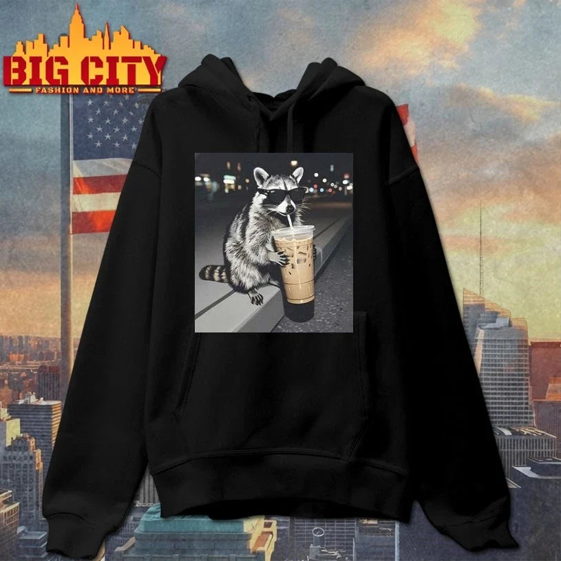 Raccoon Drinking Iced Coffee T-Shirt