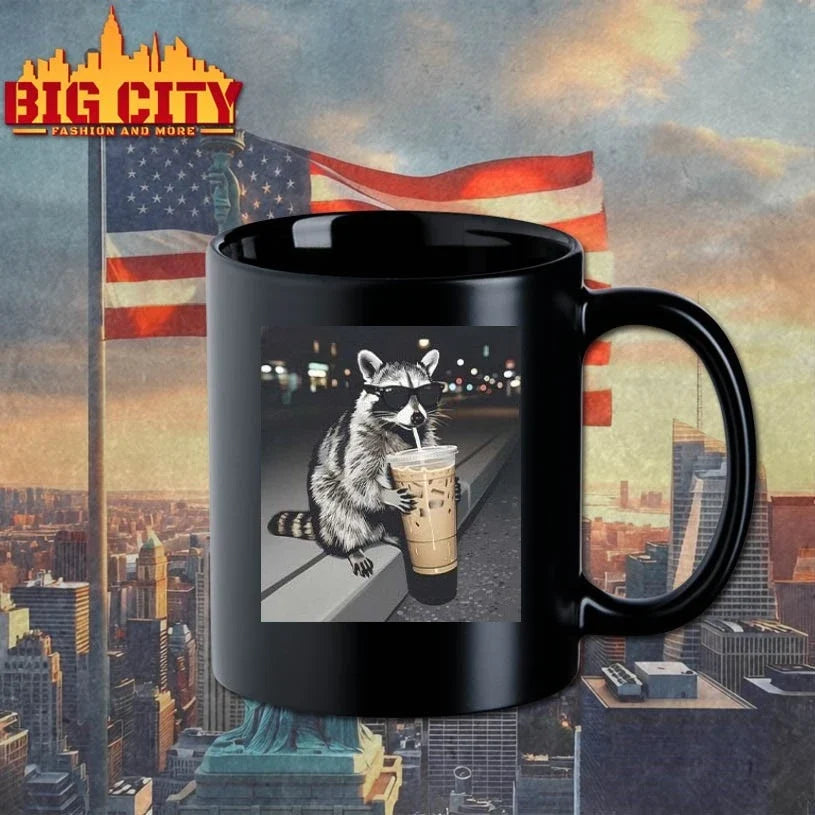 Raccoon Drinking Iced Coffee T-Shirt