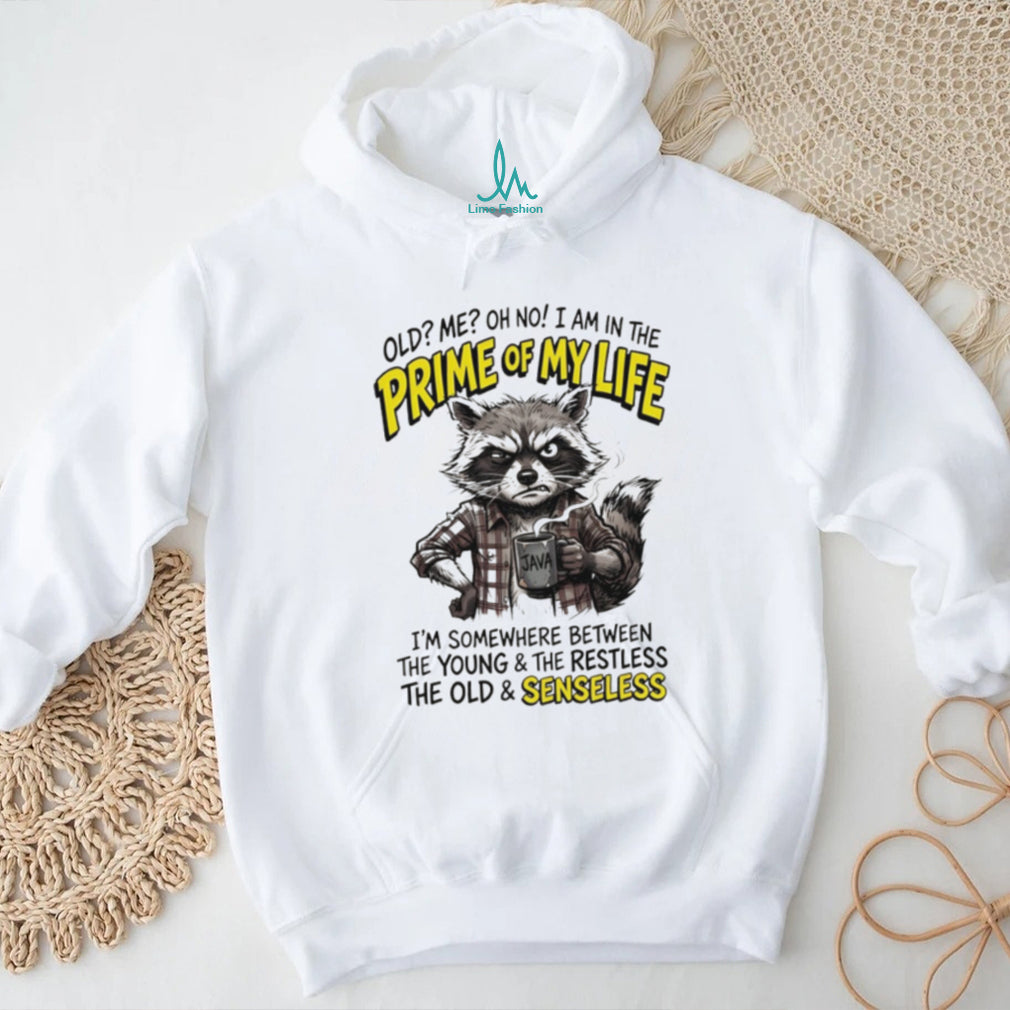 Raccoon old me oh no I am in the prime of my life I’m somewhere between the young and the restless shirt