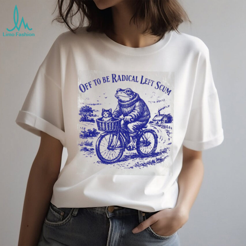 Radical Left Scum Frog Riding Bicycle Cottagecore Retro T Shirt