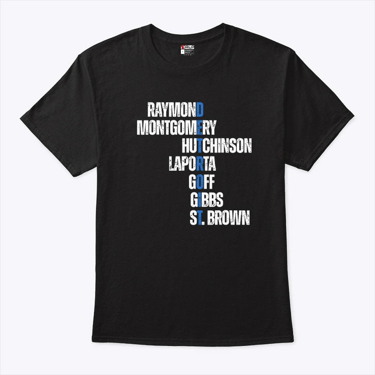 Raymond Montgomery Hutchinson Laporta Goff Gibbs St Brown Detroit Shirt