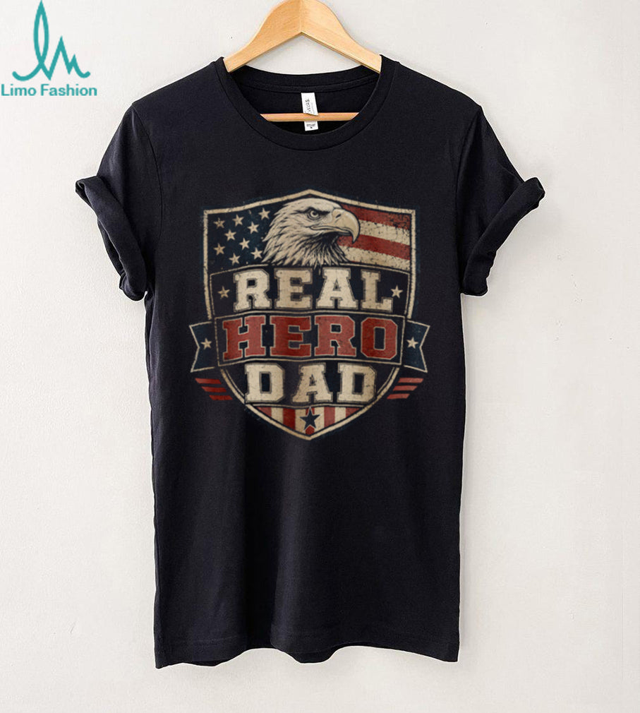 Real Hero Dad T Shirt American Flag Eagle Shield Patriotic Men’s T Shirt