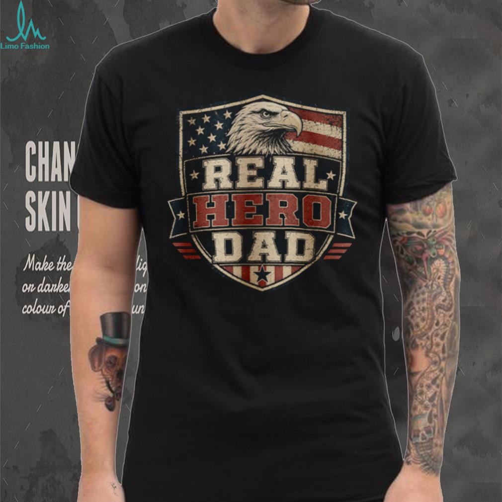 Real Hero Dad T Shirt American Flag Eagle Shield Patriotic Men’s T Shirt