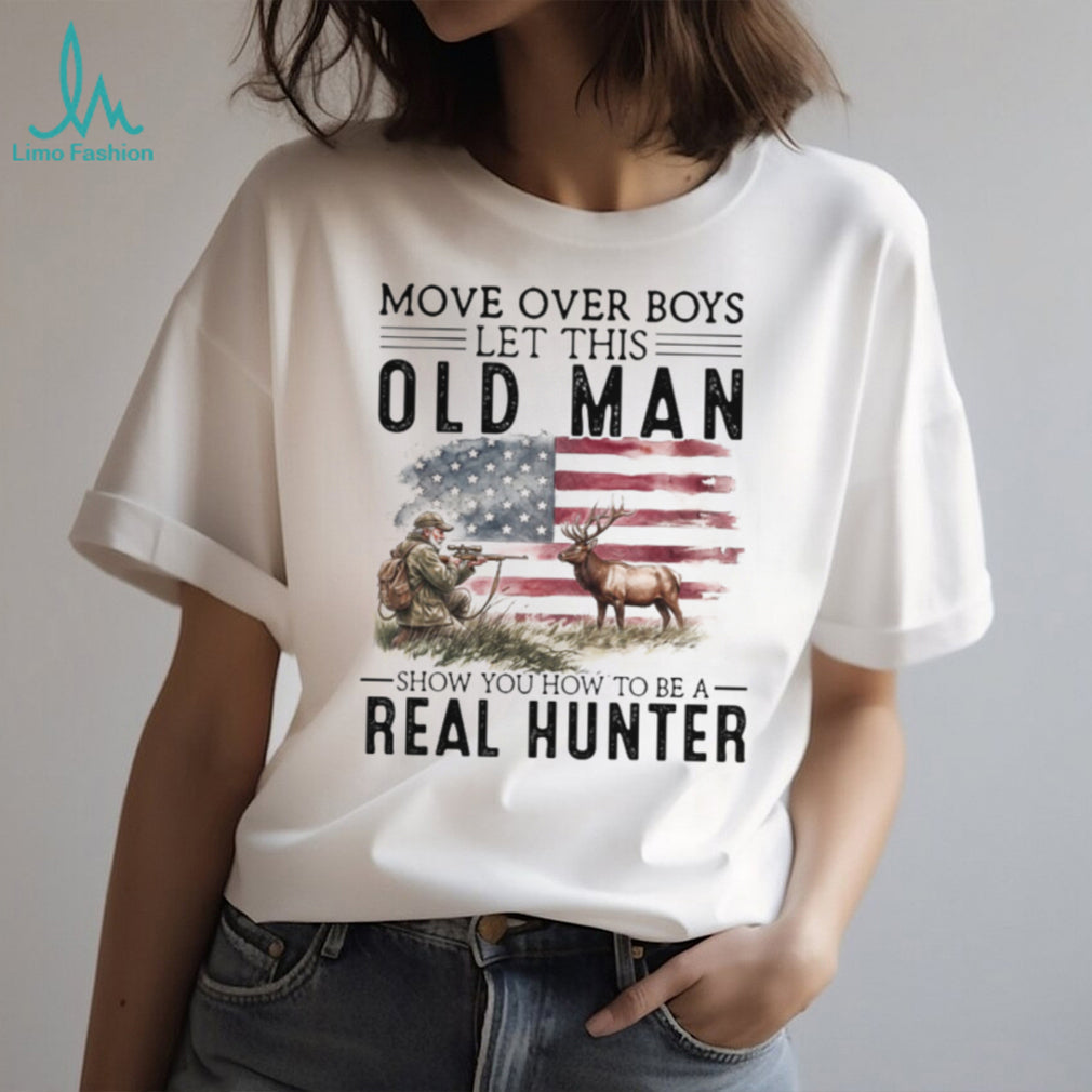 Real Hunter Old Man American Flag T Shirt Patriotic Elk Hunting Graphic T shirt