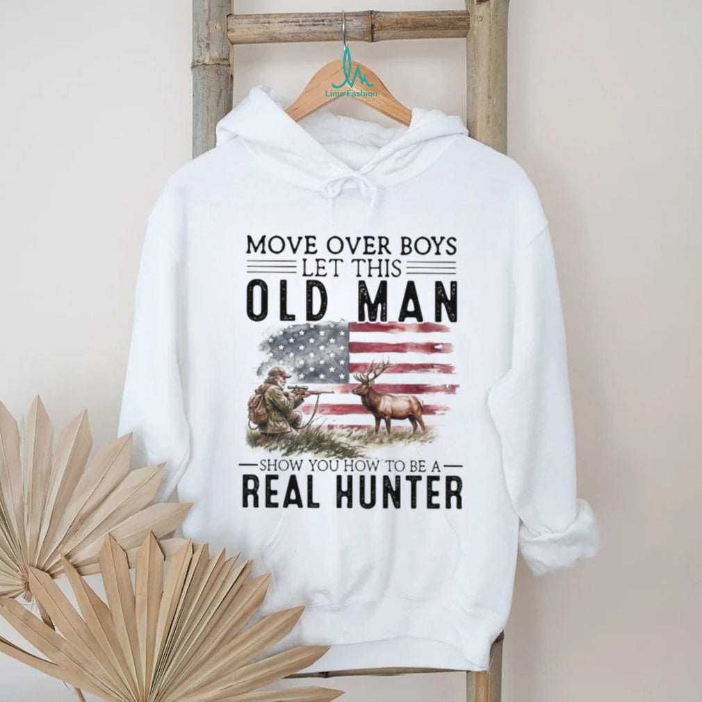 Real Hunter Old Man American Flag T Shirt Patriotic Elk Hunting Graphic T shirt