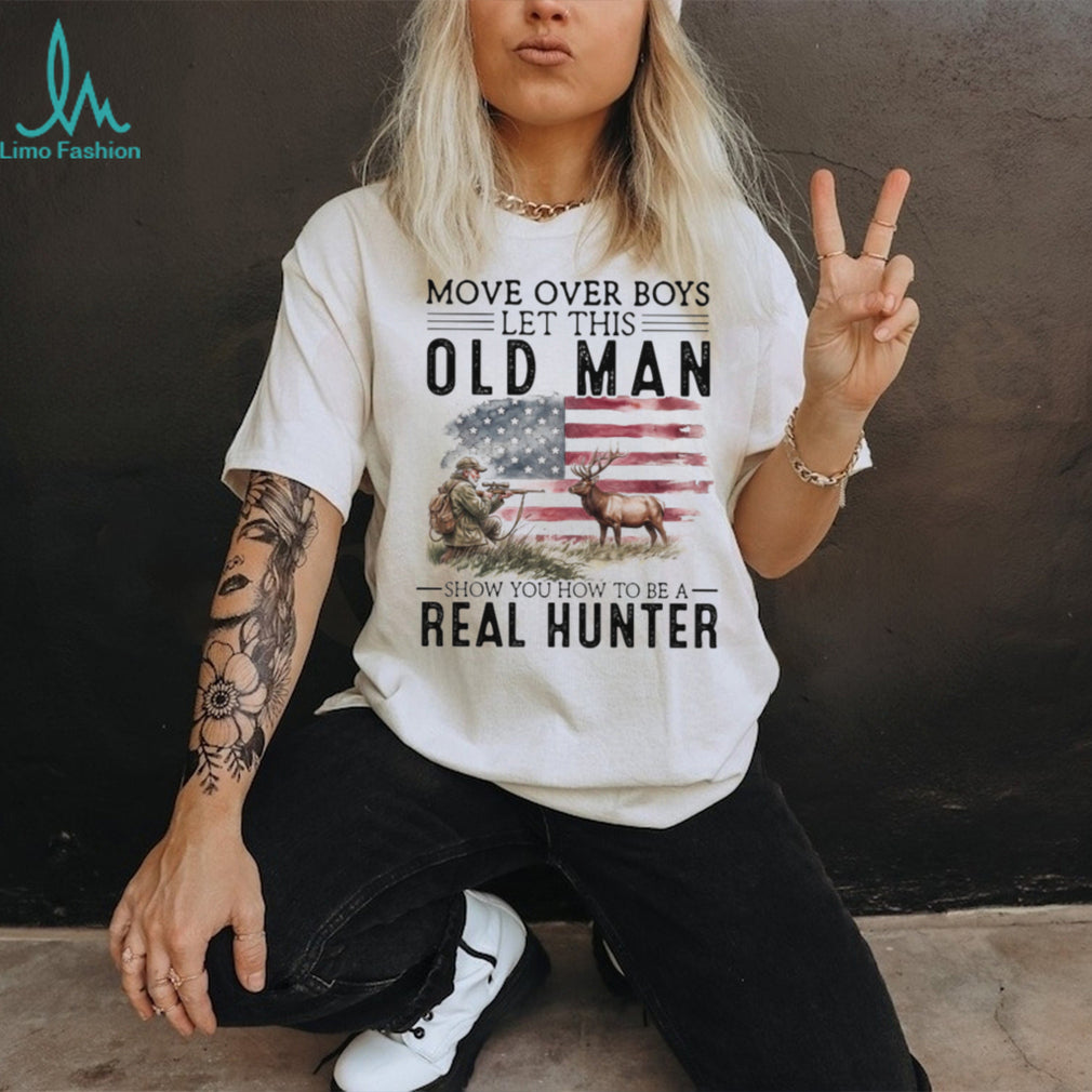 Real Hunter Old Man American Flag T Shirt Patriotic Elk Hunting Graphic T shirt