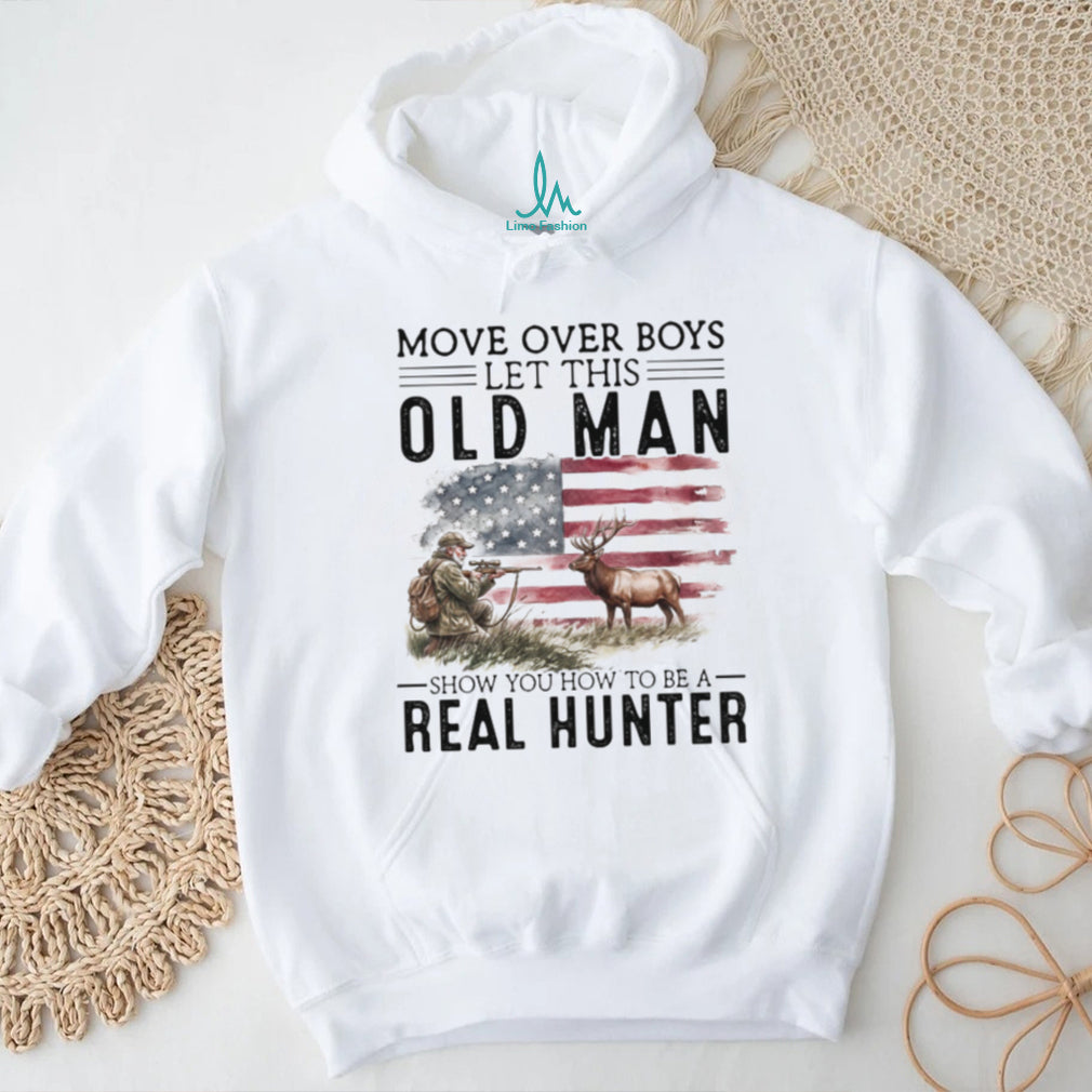 Real Hunter Old Man American Flag T Shirt Patriotic Elk Hunting Graphic T shirt