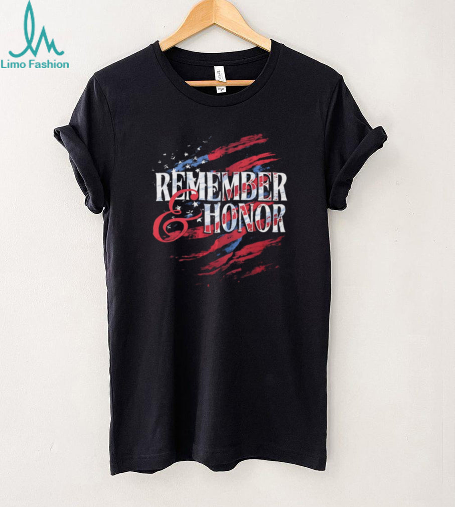 Remember & Honor Patriotic American Flag Memorial Day T Shirt