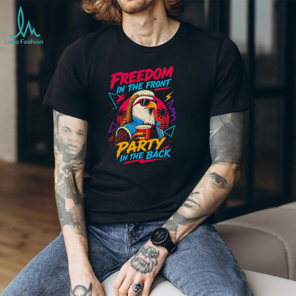 Retro 80s Eagle Mullet Freedom In The Front Party In The Back USA T Shirt