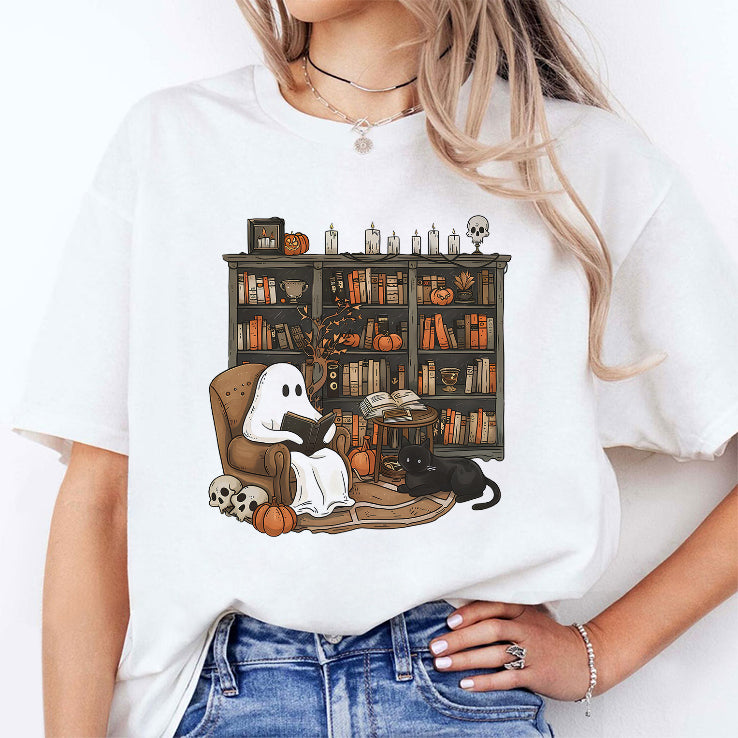 Retro Ghost Reading Books Shirt