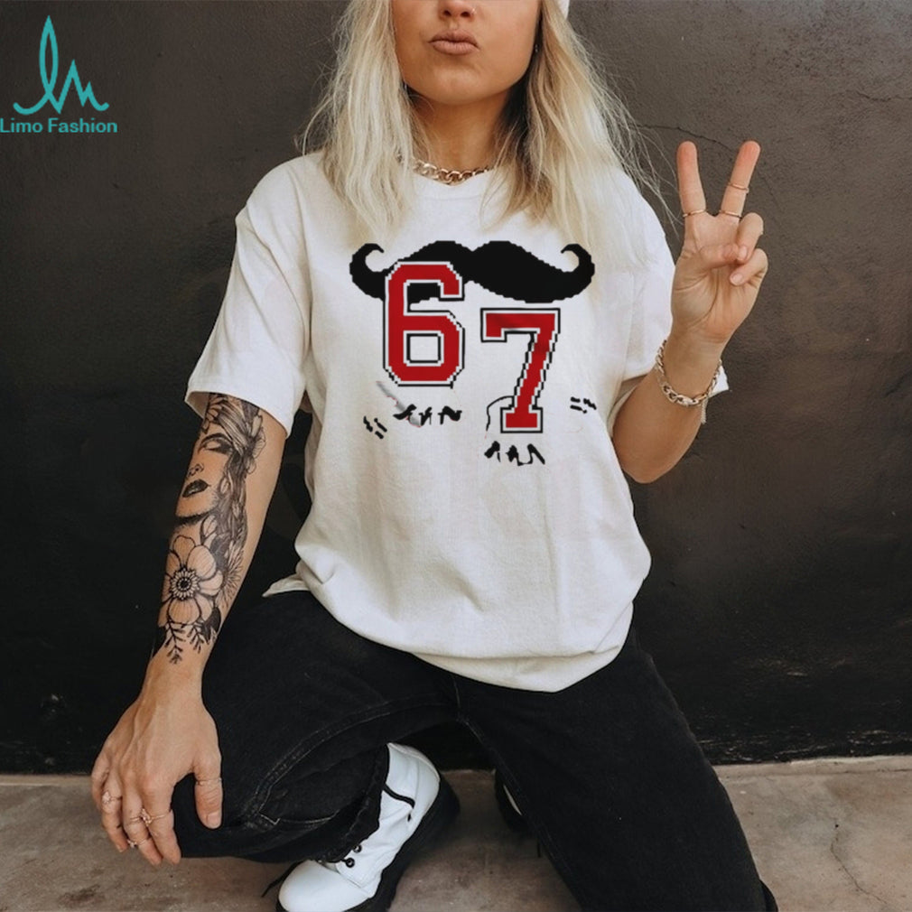 Retro Mustache Number 67 Graphic Sports T Shirt