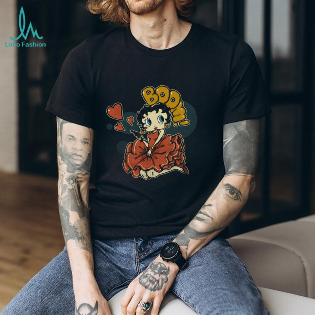 Retro Pin Up Girl “BOOM” Heart & Pistol Women’s T Shirt