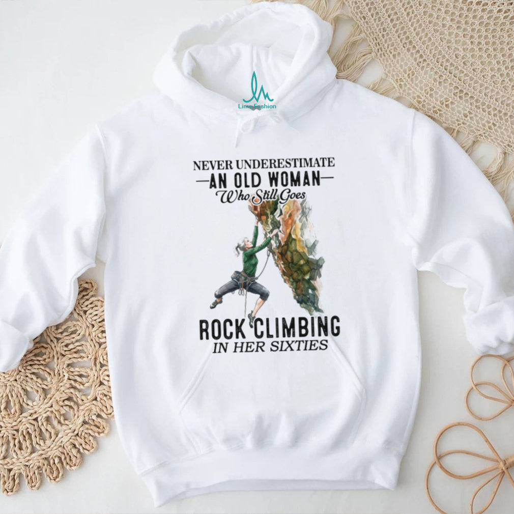 Rock Climbing Old Woman Sixties Outdoor Athlete Graphic T Shirt