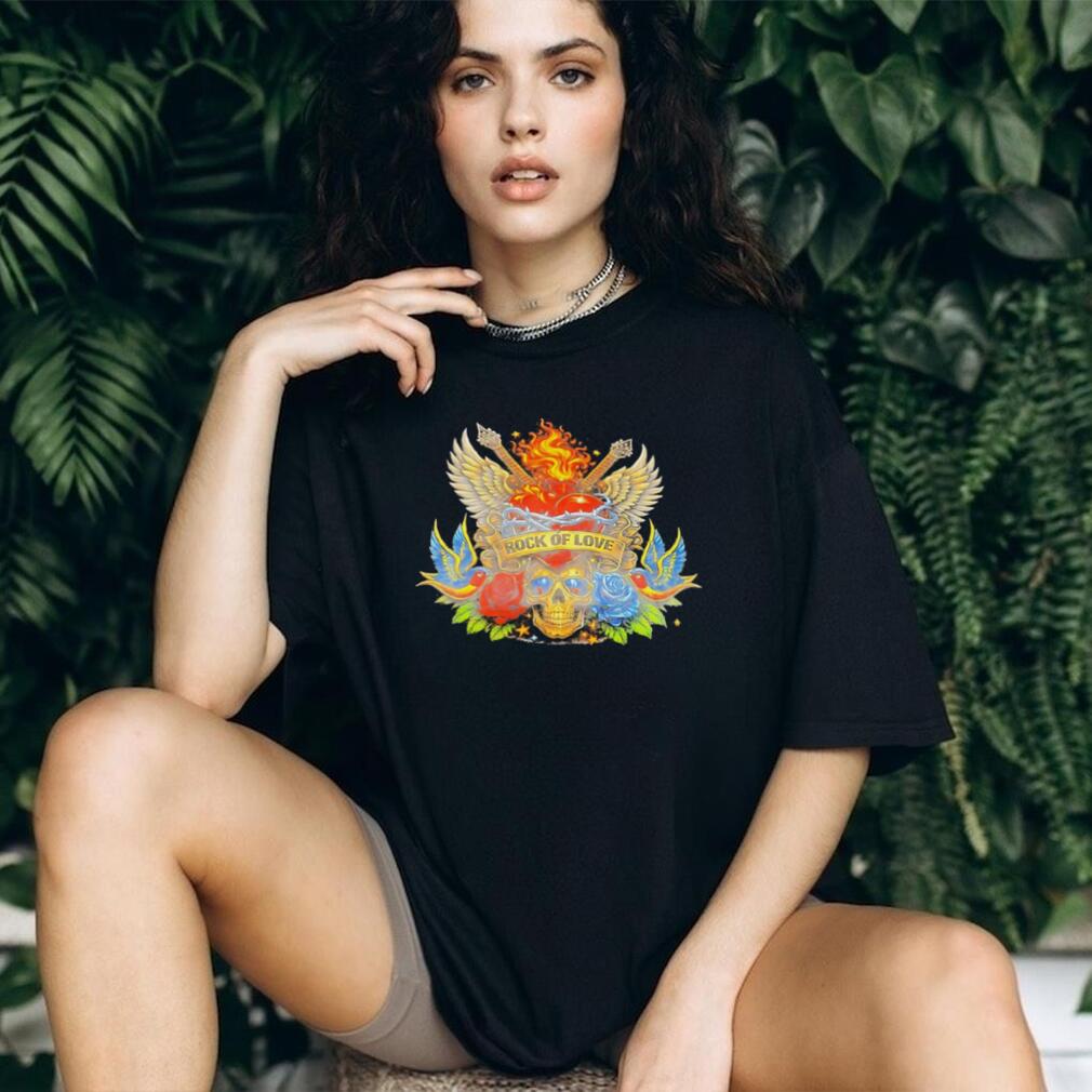 Rock of Love Vintage Tattoo Style Skull and Roses T Shirt