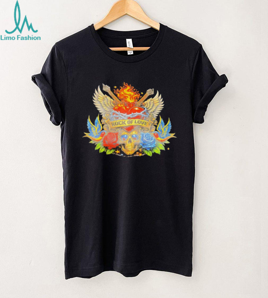 Rock of Love Vintage Tattoo Style Skull and Roses T Shirt