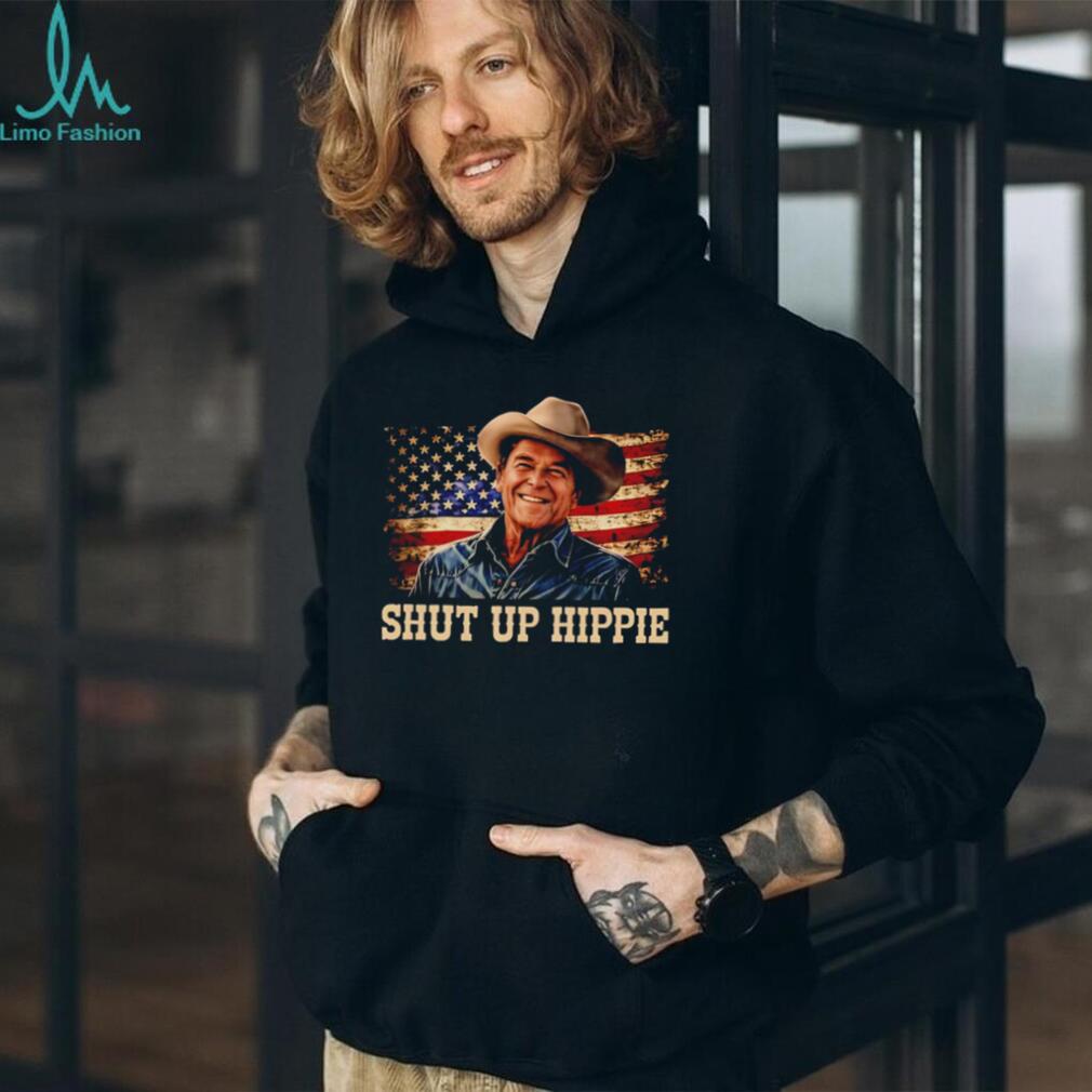 Ronald Reagan Shut Up Hippie American Flag Cowboy T Shirt