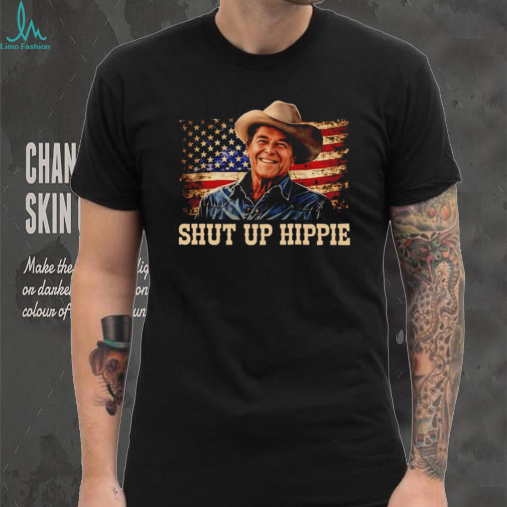 Ronald Reagan Shut Up Hippie American Flag Cowboy T Shirt