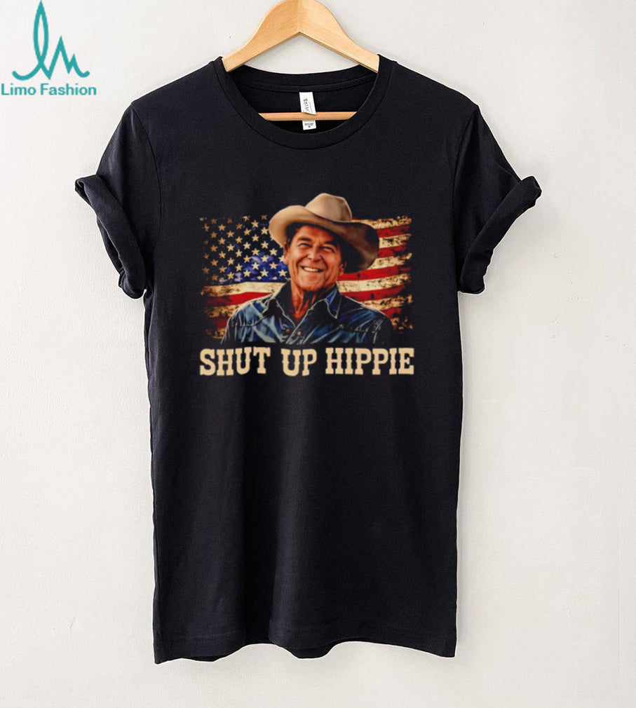 Ronald Reagan Shut Up Hippie American Flag Cowboy T Shirt