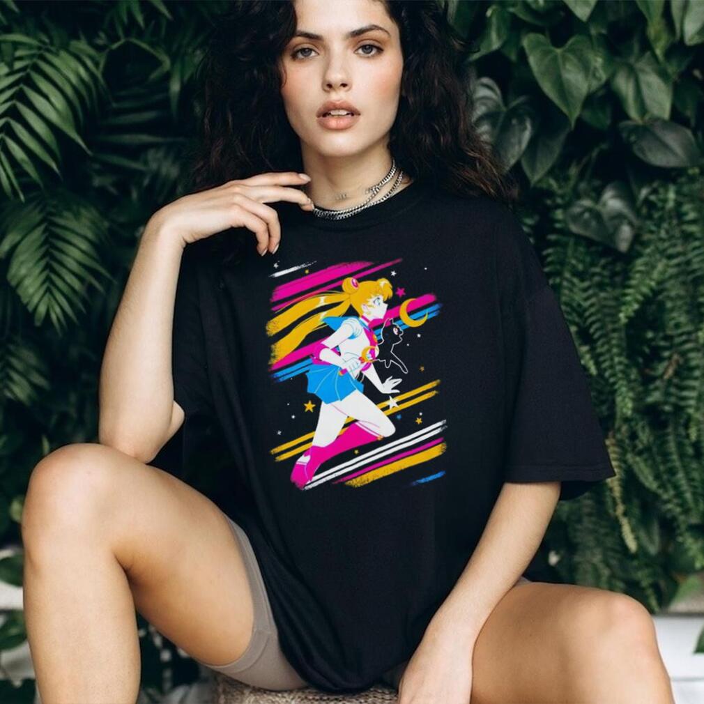Sailor Moon and Luna Retro 80s Style Aesthetic Black T shirt
