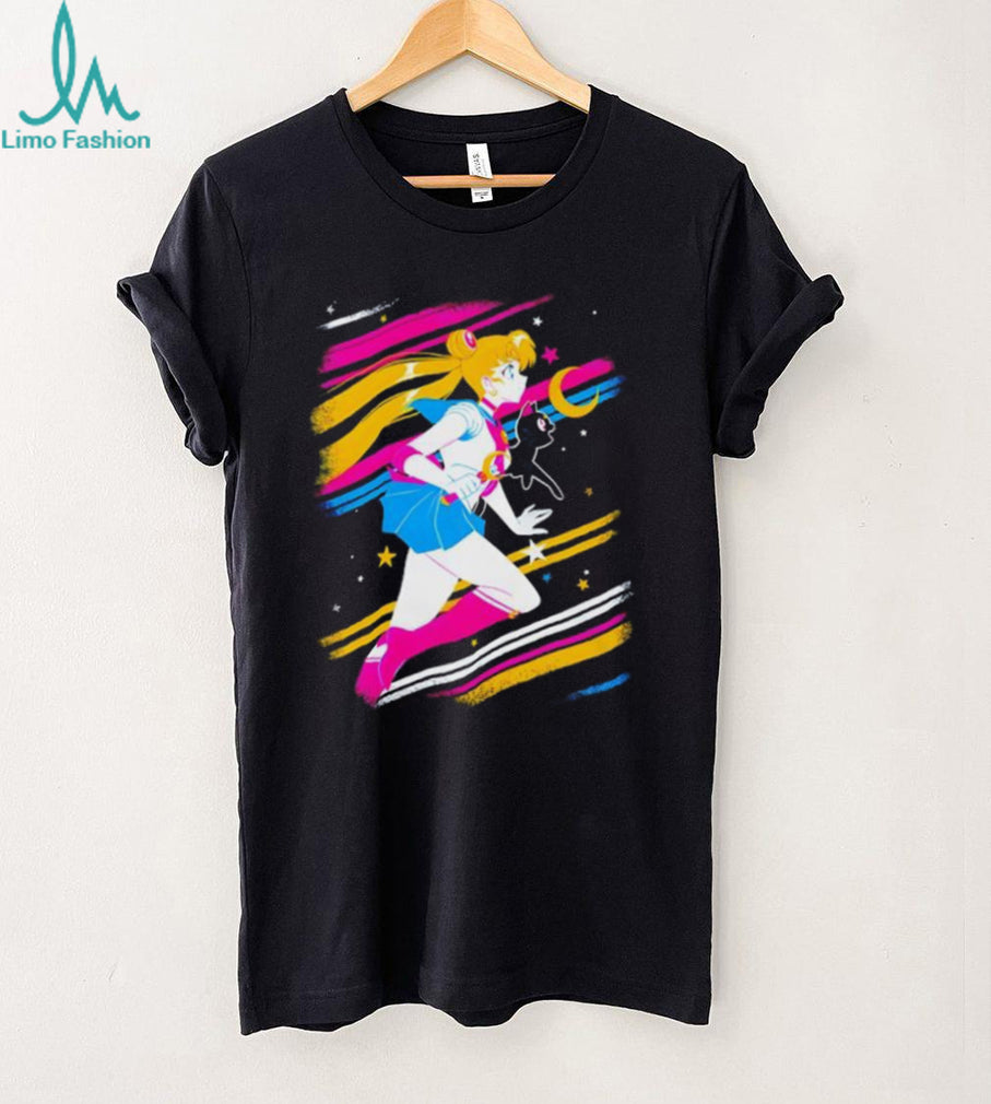 Sailor Moon and Luna Retro 80s Style Aesthetic Black T shirt