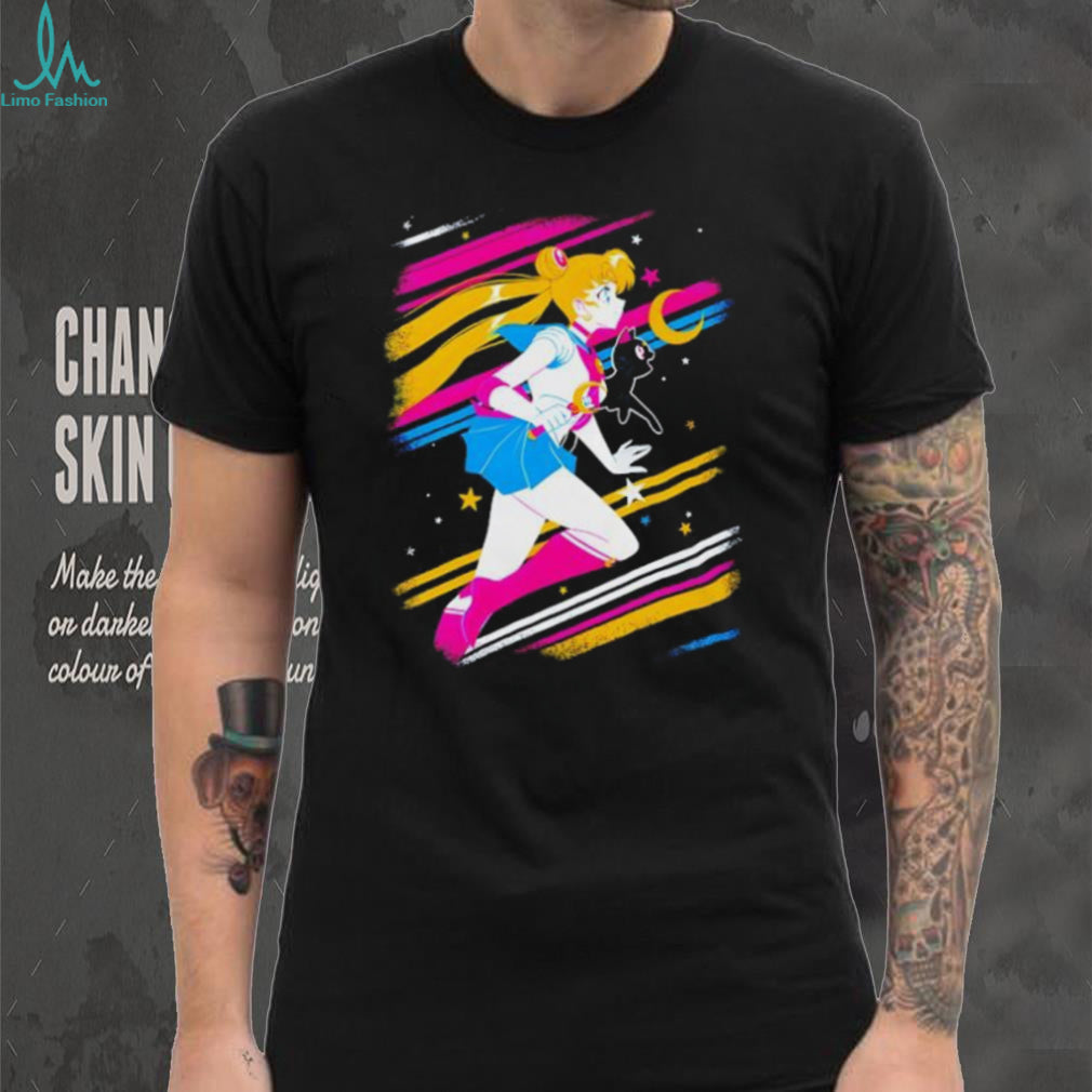 Sailor Moon and Luna Retro 80s Style Aesthetic Black T shirt