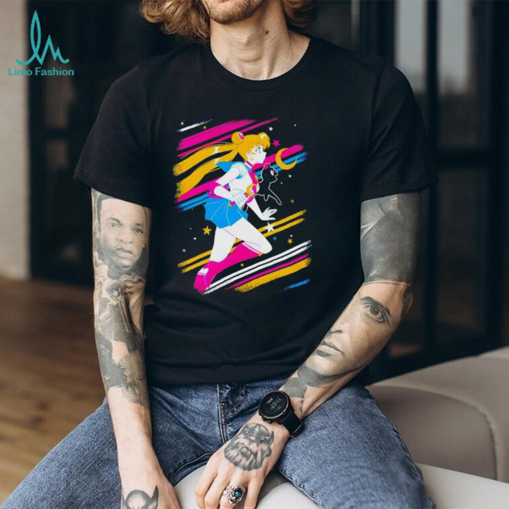 Sailor Moon and Luna Retro 80s Style Aesthetic Black T shirt
