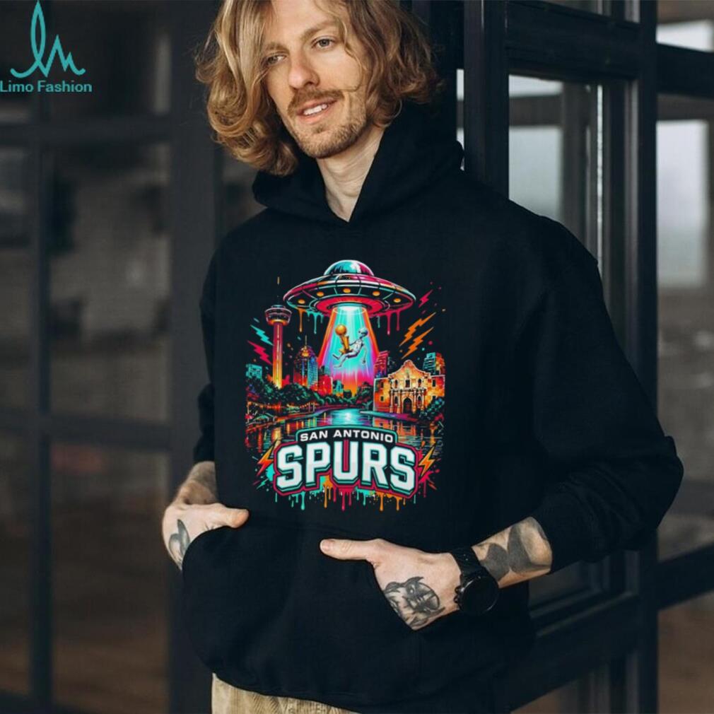 San Antonio Spurs Alien UFO Art Neon Texas Skyline NBA Finals Champions shirt