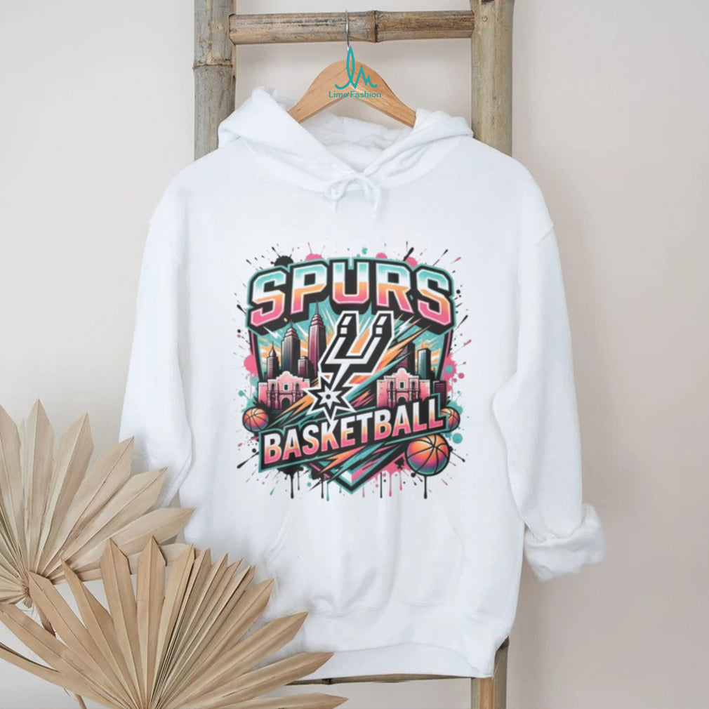 San Antonio Spurs Basketball City Skyline Splatter Design T Shirt