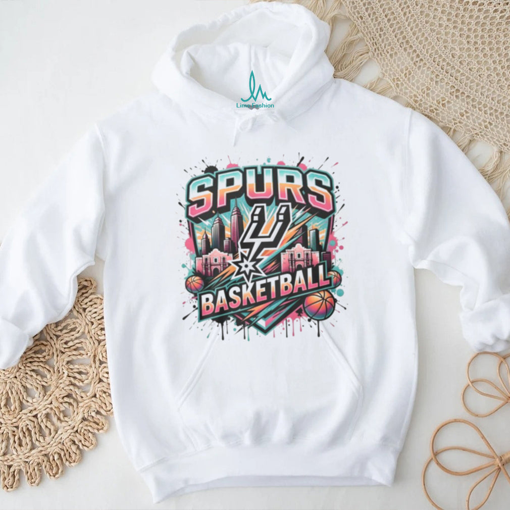 San Antonio Spurs Basketball City Skyline Splatter Design T Shirt