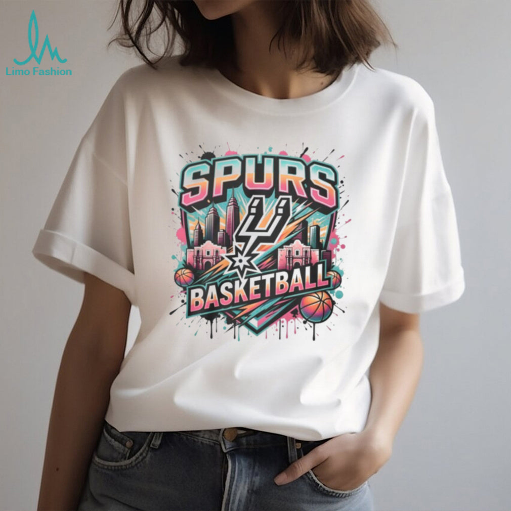 San Antonio Spurs Basketball City Skyline Splatter Design T Shirt